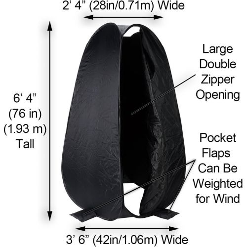  Fotodiox Collapsible Portable Indoor/Outdoor Changing Room - Black, 64 Tall, 36x36 Base, Pop-up Dressing Tent