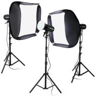 Fotodiox Pro LED-100WB-56 Studio 5600K LED 3-Light Kit, Includes Stands, Power Supplies, Softboxes (2), and Rolling Kit Case