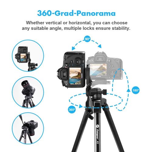  [아마존 핫딜]  [아마존핫딜]Fotopro Stativ, 162cm/62.77 Zoll Kamera Stative leicht kompakt Smartphone Stativ Tripod Baustativ aus Aluminium mit 3-Wege-Neiger Fernausloeser fuer iPhone Canon DSLR Samsung, Kreuzl