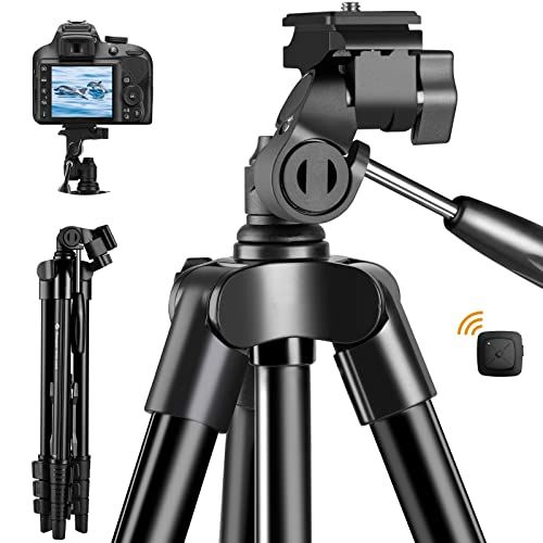  Fotopro Phone Tripod, 48 Camera Tripod with 3-Way Head, Lightweight Aluminum Tripod for iPhone, Samsung, 1/4’’ Screw Travel Tripod with Wireless Remote for DSLR Camera, Canon, Sony