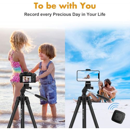  Fotopro Phone Tripod, 48 Camera Tripod with 3-Way Head, Lightweight Aluminum Tripod for iPhone, Samsung, 1/4’’ Screw Travel Tripod with Wireless Remote for DSLR Camera, Canon, Sony