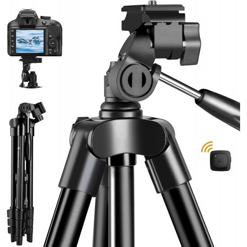  Fotopro Phone Tripod, 48 Camera Tripod with 3-Way Head, Lightweight Aluminum Tripod for iPhone, Samsung, 1/4’’ Screw Travel Tripod with Wireless Remote for DSLR Camera, Canon, Sony