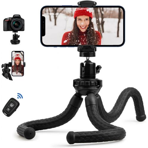  Fotopro Flexible Tripod, Tripod for iPhone with Remote, Camera Tripod, Mini Phone Tripods Stand with Universal Clip Compatible with iPhone Samsung Action Camera for Live Streaming