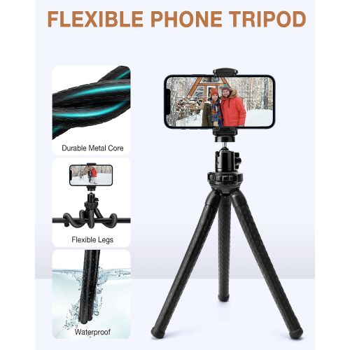  Fotopro Flexible Tripod, Tripod for iPhone with Remote, Camera Tripod, Mini Phone Tripods Stand with Universal Clip Compatible with iPhone Samsung Action Camera for Live Streaming