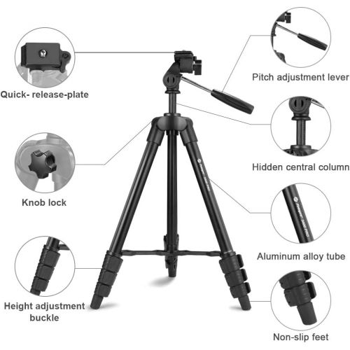  Fotopro Phone Tripod, 48 Camera Tripod with 3-Way Head, Lightweight Aluminum Tripod for iPhone, Samsung, 1/4’’ Screw Travel Tripod with Wireless Remote for DSLR Camera, Canon, Sony