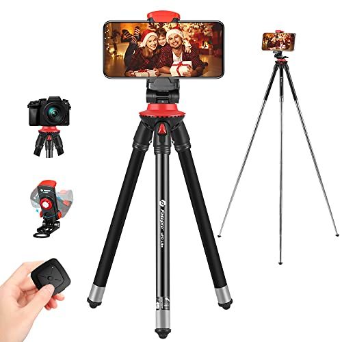  Fotopro Tripod for iPhone, 39.5 Portable Lightweight Tripod for Cell Phone iPhone 11 Xs Max, 8-Section Adjustable Travel Tripod Stand with Remote