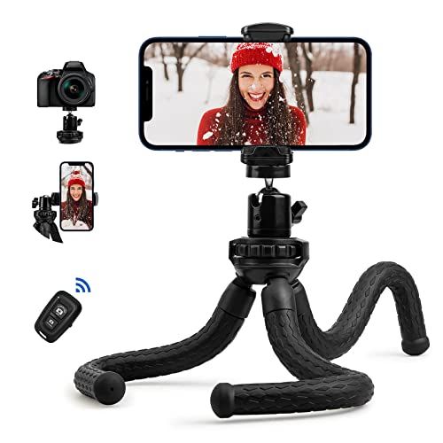  Fotopro Flexible Tripod, Tripod for iPhone with Remote, Camera Tripod, Mini Phone Tripods Stand with Universal Clip Compatible with iPhone Samsung Action Camera for Live Streaming