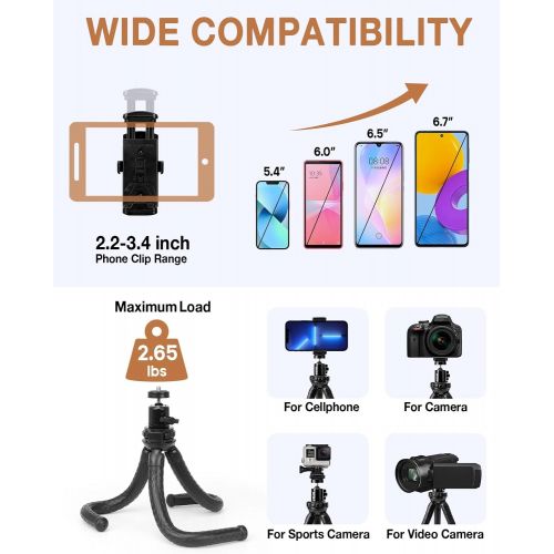  Fotopro Flexible Tripod, Tripod for iPhone with Remote, Camera Tripod, Mini Phone Tripods Stand with Universal Clip Compatible with iPhone Samsung Action Camera for Live Streaming