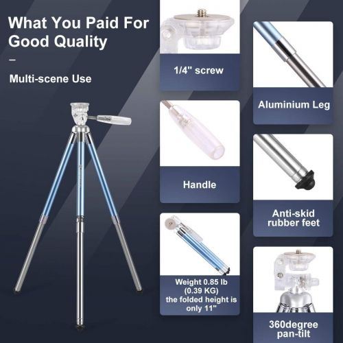  Fotopro Tripod for iPhone, 39.5 Inch Phone Tripods, Lightweight Tripod with Bluetooth Remote/Smartphone Mount, Portable Tripod for Samsung, Huawei (Blue)