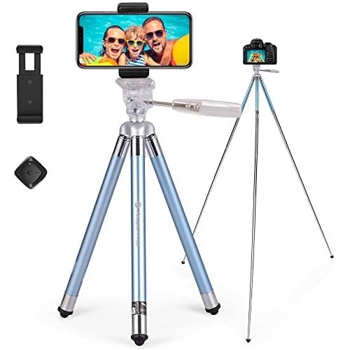  Fotopro Tripod for iPhone, 39.5 Inch Phone Tripods, Lightweight Tripod with Bluetooth Remote/Smartphone Mount, Portable Tripod for Samsung, Huawei (Blue)