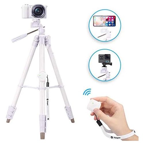  59 Camera Tripod, Fotopro Portable Tripod for iPhone with Bluetooth Remote, Aluminum Video Camera Tripod for Canon Action Camera with 3-Way Head & Adjustable Phone Mount