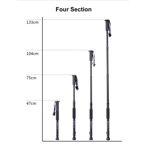 Fotopro Camera Monopod 52 Inch Professional Aluminium Monopod with 4 Section for Camera, Smartphones and Gopro