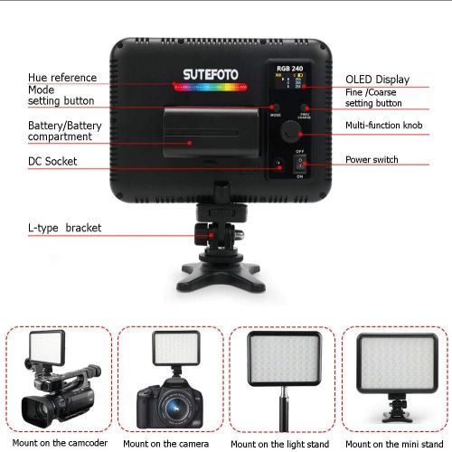  [아마존 핫딜] Fotowelt Sutefoto 0-360 Full Color RGB Camera Video Light Camera Lighting Panel for DLSR Camera Camcorder Phone Vlog Video 2500K-8500K Adjustable, 0-100% Stepless Dimming CRI/TLCI 95+ with