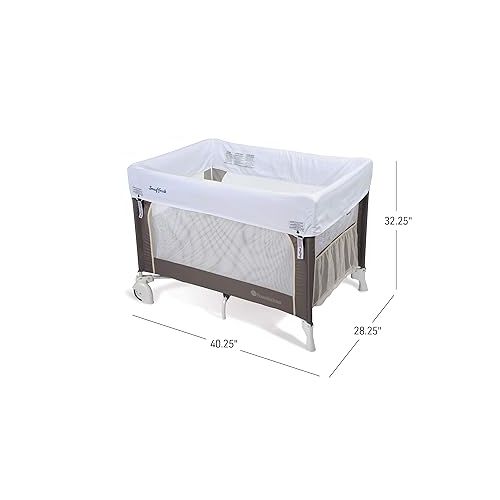  Foundations SnugFresh Elite Baby Travel Play Yard & Play Pen, Features 2-Wheel Design, Includes SnugFresh Washable Fabric Cover and 1” High Density Foam Mattress (Sahara)