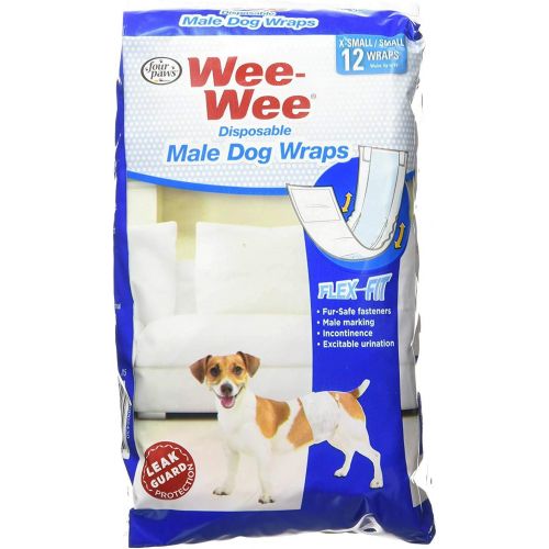  Four Paws Wee-Wee Disposable Male Dog Wraps, X-Small/Small 144ct (12 x 12ct)