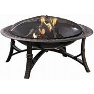 35 Inch Round Wood Burning Firepit Bowl Outdoor Backyard Patio Fireplace with Safety Screen and Fire Grate, Black