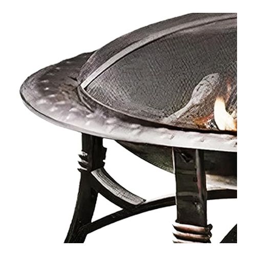  35 Inch Round Wood Burning Firepit Bowl Outdoor Backyard Patio Fireplace with Safety Screen and Fire Grate, Black