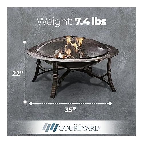  35 Inch Round Wood Burning Firepit Bowl Outdoor Backyard Patio Fireplace with Safety Screen and Fire Grate, Black