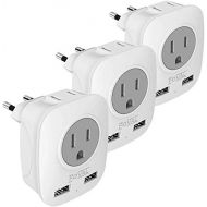 [아마존 핫딜]  [아마존핫딜]FOVAL European Plug Adapter, Foval European Adapter Outlet with 2 USB, 4 in 1 US to Europe Travel Plug Adaptor for France, Germany, Iceland, Spain, Italy and More (3 Pack Type C)