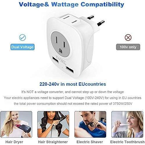  [아마존 핫딜]  [아마존핫딜]FOVAL European Plug Adapter, Foval European Adapter Outlet with 2 USB, 4 in 1 US to Europe Travel Plug Adaptor for France, Germany, Iceland, Spain, Italy and More (3 Pack Type C)