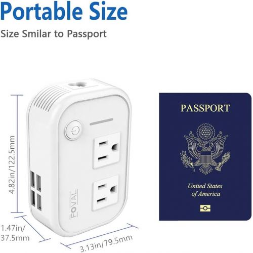  [아마존베스트]FOVAL Foval International Travel Adapter Power Step Down 220v to 110v Voltage Converter with 4-port USB in UK European Italy Asia more than 150 Countries over the World