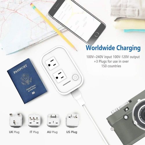  [아마존베스트]FOVAL Foval International Travel Adapter Power Step Down 220v to 110v Voltage Converter with 4-port USB in UK European Italy Asia more than 150 Countries over the World