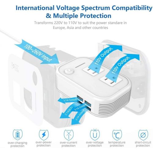  [아마존베스트]FOVAL Foval International Travel Adapter Power Step Down 220v to 110v Voltage Converter with 4-port USB in UK European Italy Asia more than 150 Countries over the World