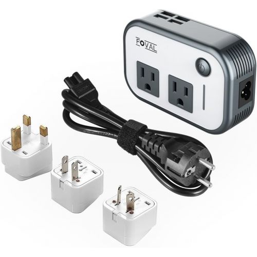  [아마존베스트]FOVAL Foval Power Step Down 220V to 110V Voltage Converter with 4-Port USB International Travel Adapter for UK European Etc - [Use for US appliances Overseas]