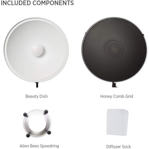  Fovitec 22 inches/56 Centimeters Alien Bees Mount Aluminum Beauty Dish with Honeycomb Grid and White Diffuser Sock for Bowens Mount Studio Strobe Flash Light