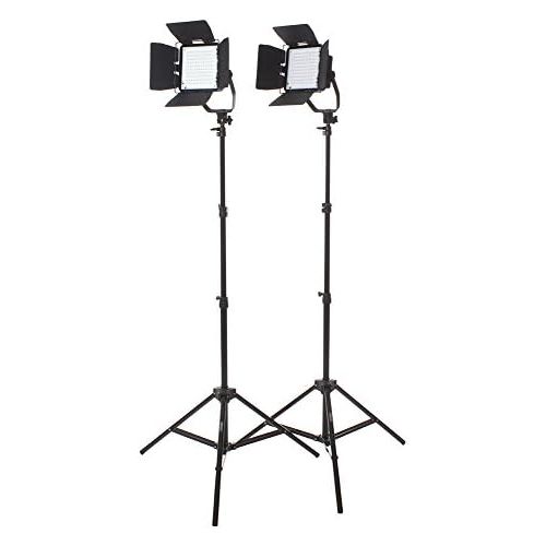  StudioPRO Photography Studio Premium 2 Spot Daylight LED Rectangle Panels with Barndoors Two Light Stand Kit for Interview, Portrait, Product