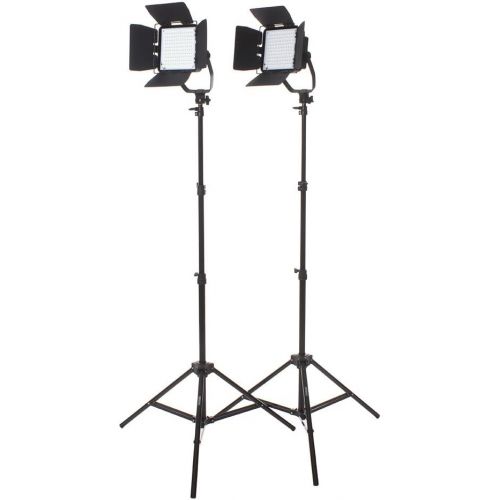  StudioPRO Photography Studio Premium 2 Spot Daylight LED Rectangle Panels with Barndoors Two Light Stand Kit for Interview, Portrait, Product