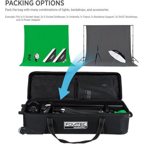  Fovitec - 1x Professional Photography & Video Lighting Equipment Roller Bag - [44” x 14” x 10”][EZ Glide Wheels][Durable Webbed Nylon][Fleece Lining]