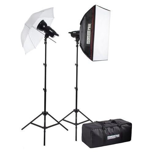  Fovitec StudioPRO 400Ws Two Strobe 20x28 Softbox 33 Umbrella Kit & Carrying Case