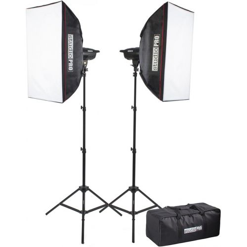  Fovitec StudioPRO 400Ws Two Strobe 20x28 Softbox 33 Umbrella Kit & Carrying Case