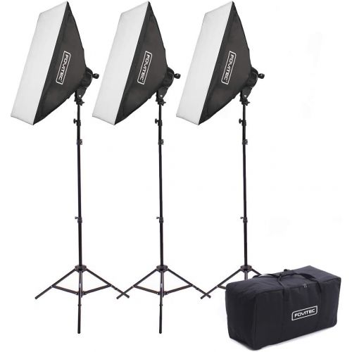  Fovitec - 3x 20x28 Softbox Continuous Lighting Kit - [Includes Stands, Softboxes, Socket Heads, 15x 45W Bulbs][Continuous Lighting][45W Bulbs]