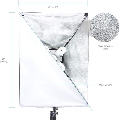  Fovitec - 3x 20x28 Softbox Continuous Lighting Kit - [Includes Stands, Softboxes, Socket Heads, 15x 45W Bulbs][Continuous Lighting][45W Bulbs]