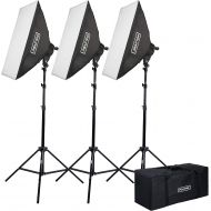 Fovitec StudioPRO - 3x 24x36 Softbox Lighting Kit w 6400 W Total Output - [Pro][Includes Stands, Softboxes, Socket Heads, 15x 85W Bulbs]
