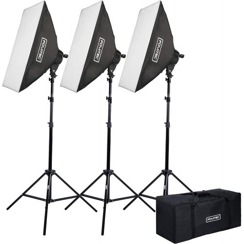  Fovitec StudioPRO - 3x 24x36 Softbox Lighting Kit w 6400 W Total Output - [Pro][Includes Stands, Softboxes, Socket Heads, 15x 85W Bulbs]