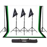 Fovitec - 1x Complete Photography & Videography Studio Kit w 6x9 Muslin Backdrops - [Cast Iron Stands][Collapsible][3000W][Carry Bag Included]