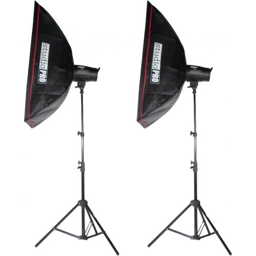  Fovitec StudioPRO 600 Watt Strobe Monolight Photography Photo Studio Lighting Diffuser Kit - (2) 300Ws Monolight Strobe with 24x36 Softbox and Light Stand (Set of 2)