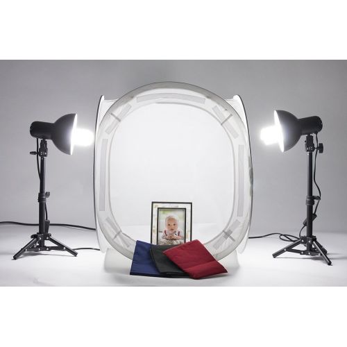  Fovitec StudioPRO 24 Photo Studio Portable Table Top Product Photography Lighting Tent Lightbox Kit - Includes 4 x Backdrops, 2 x Light Stands, 2 x 30W Daylight Fluorescent Bulbs