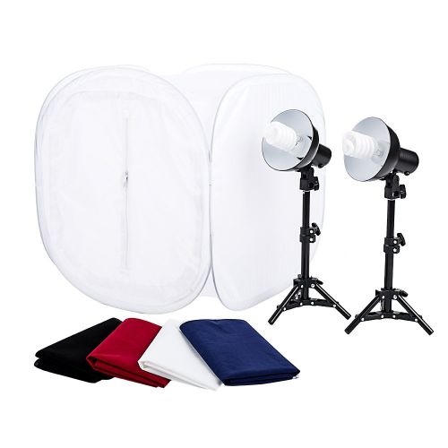  Fovitec StudioPRO 24 Photo Studio Portable Table Top Product Photography Lighting Tent Lightbox Kit - Includes 4 x Backdrops, 2 x Light Stands, 2 x 30W Daylight Fluorescent Bulbs