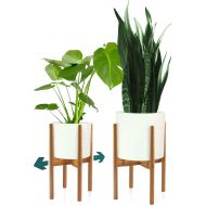 Fox & Fern FOX & FERN Modern Adjustable Plant Stand - Adjust Width 8 up to 12 - Bamboo - EXCLUDING White Ceramic Plant Pot