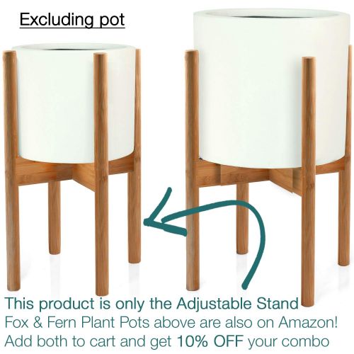  Fox & Fern FOX & FERN Modern Adjustable Plant Stand - Adjust Width 8 up to 12 - Bamboo - EXCLUDING White Ceramic Plant Pot