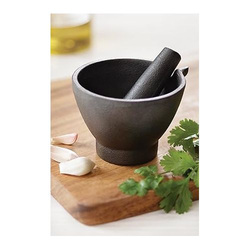  Fox Run Mortar and Pestle, Cast Iron, Black