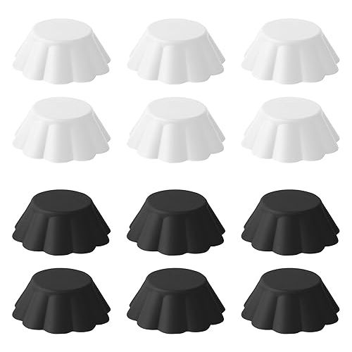  Fox Run Reusable Silicone Cupcake and Muffin Wrappers, Set of 12 Scalloped Black and White Bake Cups