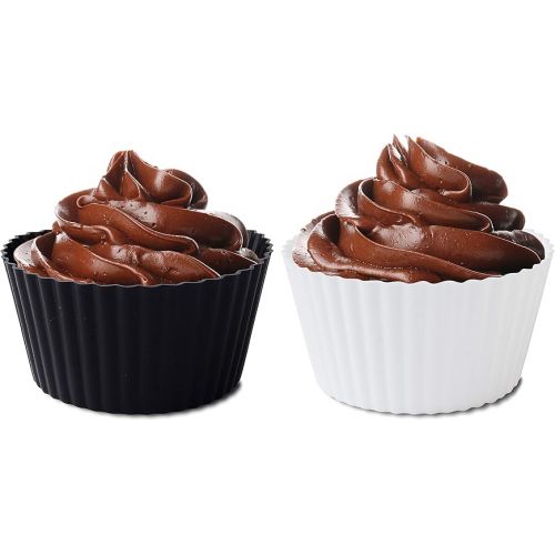  Fox Run Reusable Silicone Cupcake and Muffin Wrappers, Set of 12 Scalloped Black and White Bake Cups