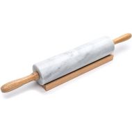 Fox Run Polished Marble Rolling Pin with Wooden Cradle, 10-Inch Barrel, White