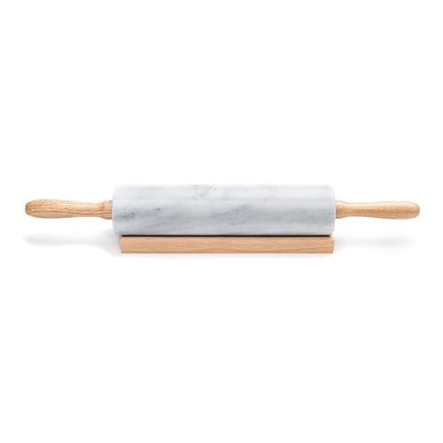  Fox Run Polished Marble Rolling Pin with Wooden Cradle, 10-Inch Barrel, White