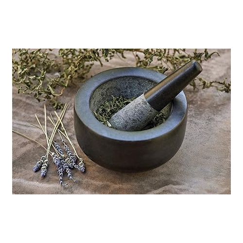  Fox Run Mortar and Pestle, Granite, Black